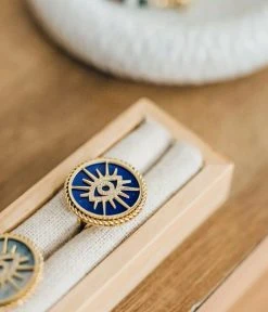 Bague Abydos (Acier Doré) -Zagbijoux Boutique bague abydos acier dore bleu nature morte