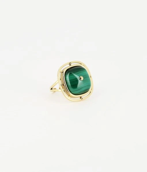 Bague Galli (Acier Doré) -Zagbijoux Boutique bague galli acier dore malachite