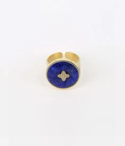 Bague Héra (Acier Doré) -Zagbijoux Boutique bague hera acier dore lapis lazuli