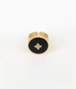 Bague Héra (Acier Doré) -Zagbijoux Boutique bague hera acier dore onyx noir