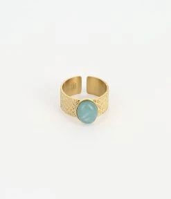 Bague Lara (Acier Doré) -Zagbijoux Boutique bague lara acier dore amazonite