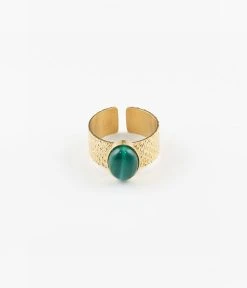 Bague Lara (Acier Doré) -Zagbijoux Boutique bague lara acier dore malachite