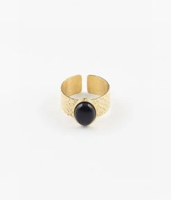 Bague Lara (Acier Doré) -Zagbijoux Boutique bague lara acier dore onyx noir