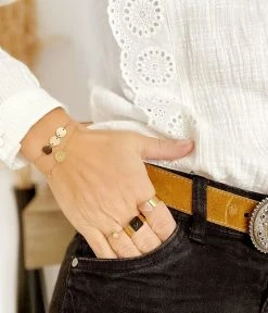 Bague Spoutnik (Acier Doré) -Zagbijoux Boutique bague spoutnik acier dore pierre de soleil portee