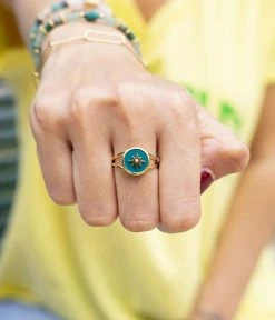 Bague Sun (Acier Doré) -Zagbijoux Boutique bague sun acier dore turquoise portee