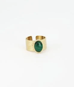 Bague Tulum (Acier Doré) -Zagbijoux Boutique bague tulum acier dore malachite