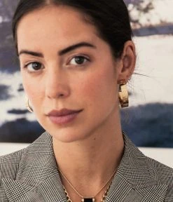 Boucles D'oreilles Cosmo (Acier Doré) -Zagbijoux Boutique boucles doreilles cosmo acier dore portees