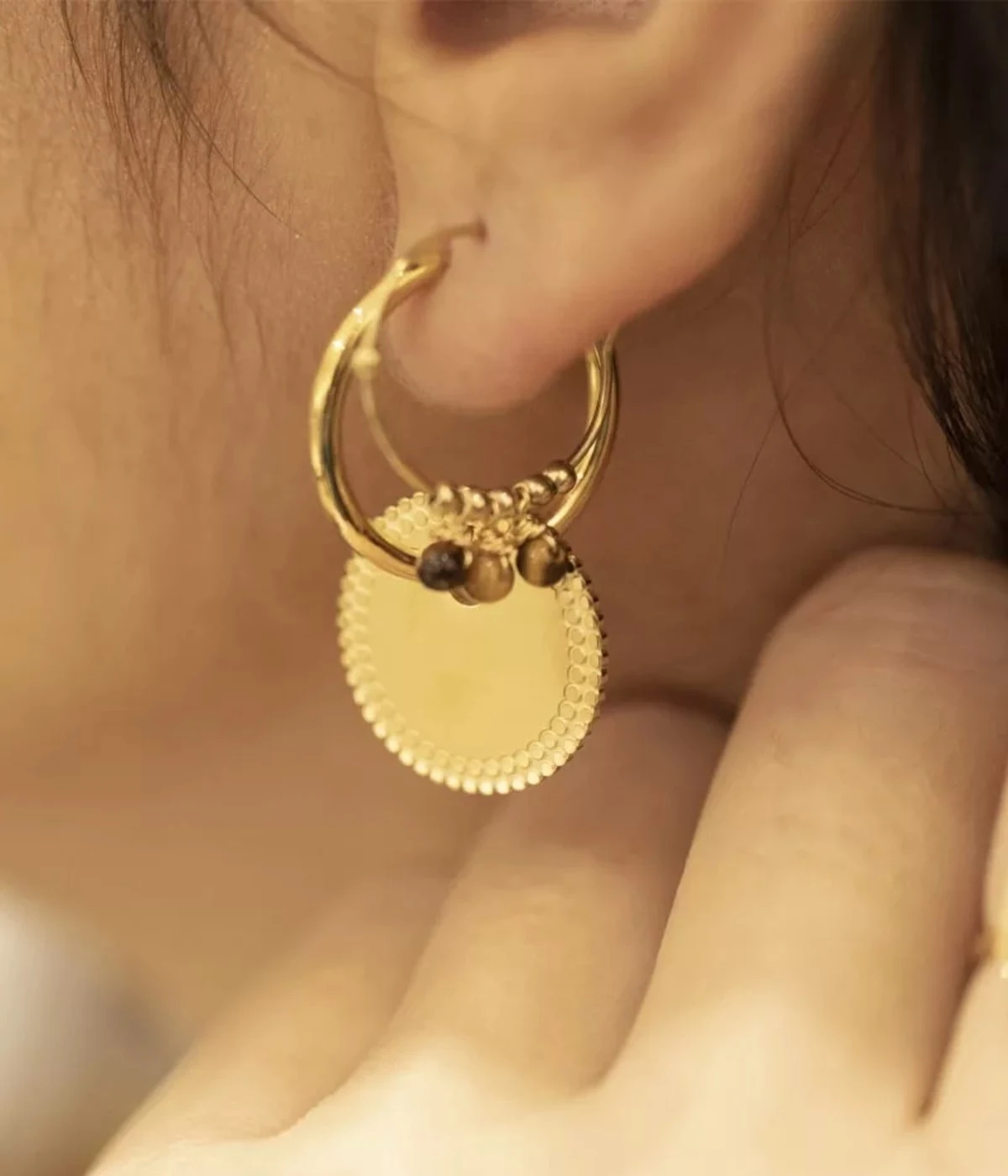 Boucles D'oreilles Fanny (Acier Doré) 4 Boucles D'oreilles Fanny (Acier Doré) – Image 2