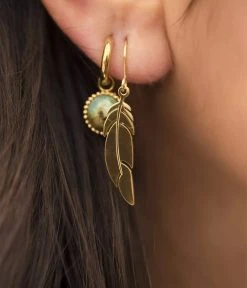 Boucles D'oreilles Feather (Acier) -Zagbijoux Boutique boucles doreilles feather acier dore portees 31e39172 bde6 4adf a961 8b5ad46a2725