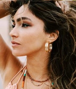 Boucles D'oreilles Kaylah (Acier Doré) -Zagbijoux Boutique boucles doreilles kaylah acier dore 2 portees