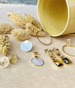 Boucles D'oreilles Moon (Acier Doré) -Zagbijoux Boutique boucles doreilles moon acier dore nature morte