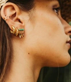 Boucles D'oreilles Navajo (Acier Doré) -Zagbijoux Boutique boucles doreilles navajo acier dore turquoise portees