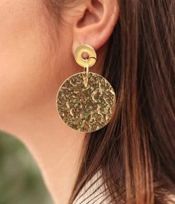 Boucles D’oreilles Soulages (Acier Doré) -Zagbijoux Boutique boucles doreilles soulages acier dore portees