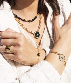 Collier Roman (Acier Doré) -Zagbijoux Boutique collier roman acier dore onyx noir 1